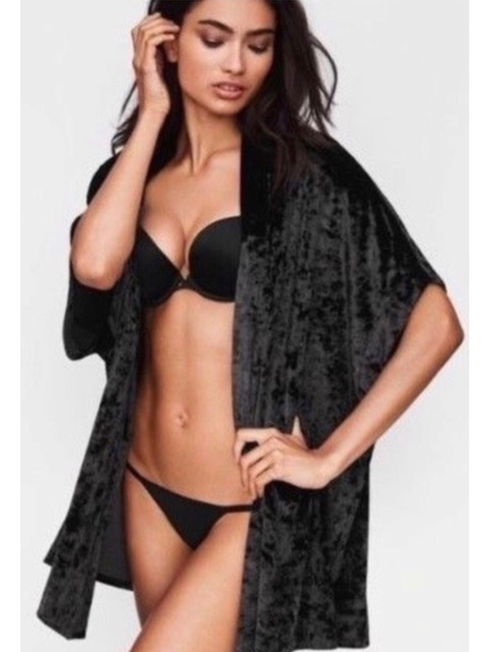 Victoria's Secret Crushed Velvet Kimono Robe — Black, NWT Size M/L